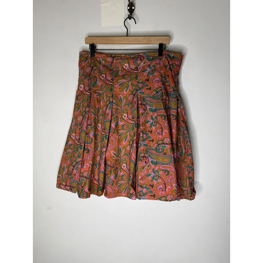 Gene Meyer cotton boho paisley knee‎ knife pleated swing vintage inspired 10